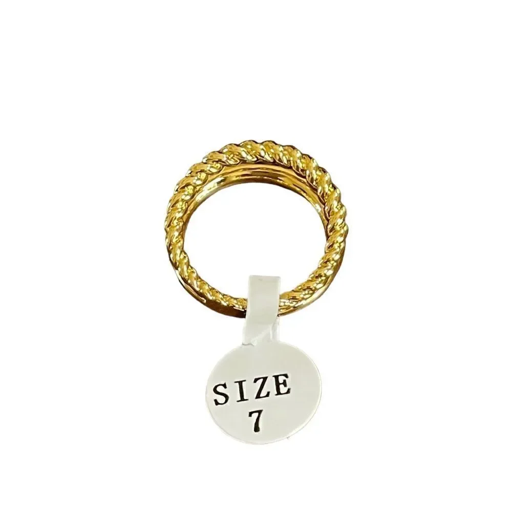 NWT double row gold tone costume ring size 7